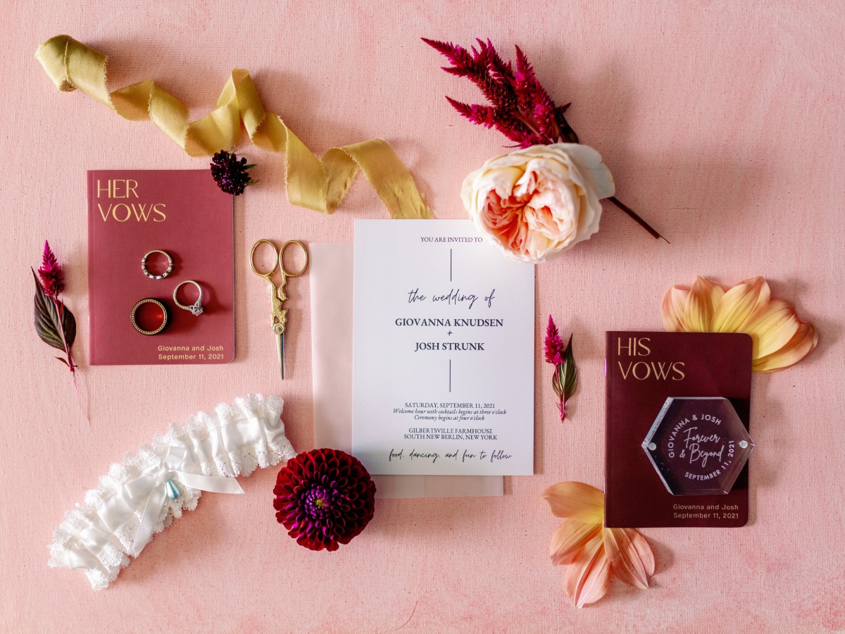 Pink and burgundy wedding invitations