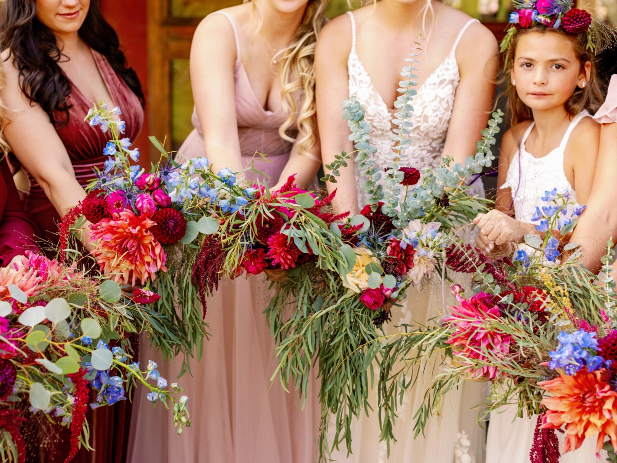 Magenta bohemian wedding florals