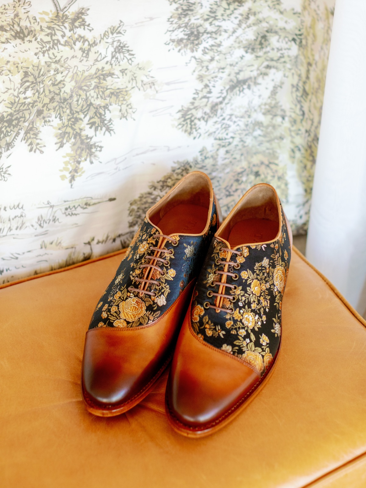 Custom floral groom's shoes