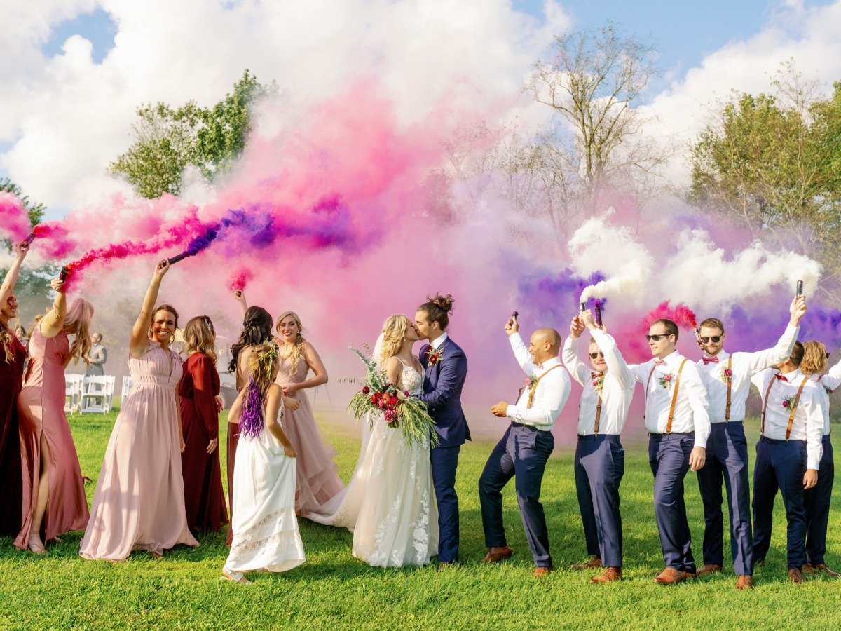 Pink and purple wedding color bomb