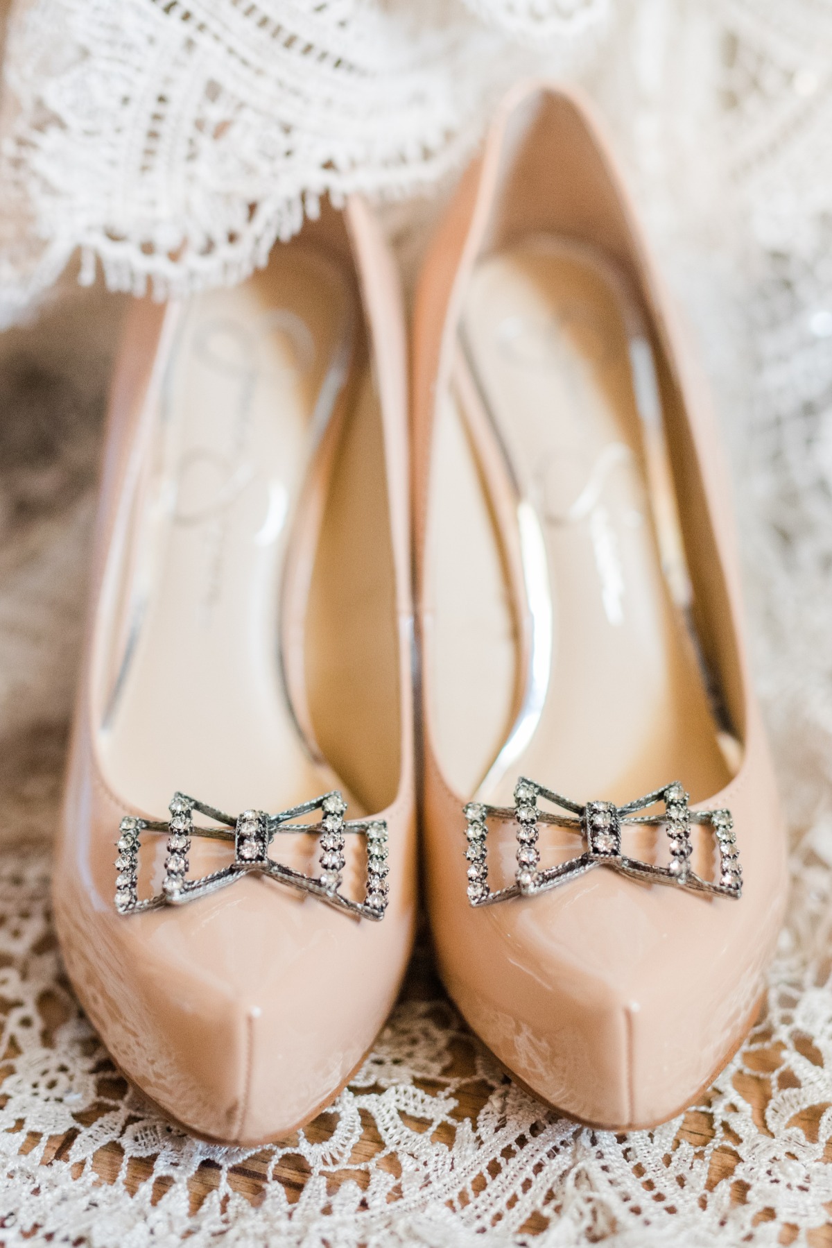 Nude bow bridal heels