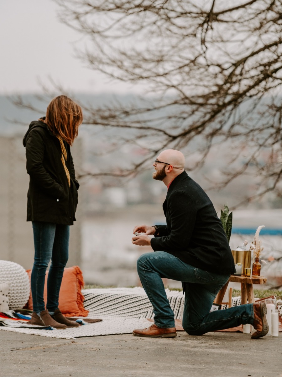 A mountaintop proposal complete with a custom Honey Designs ring