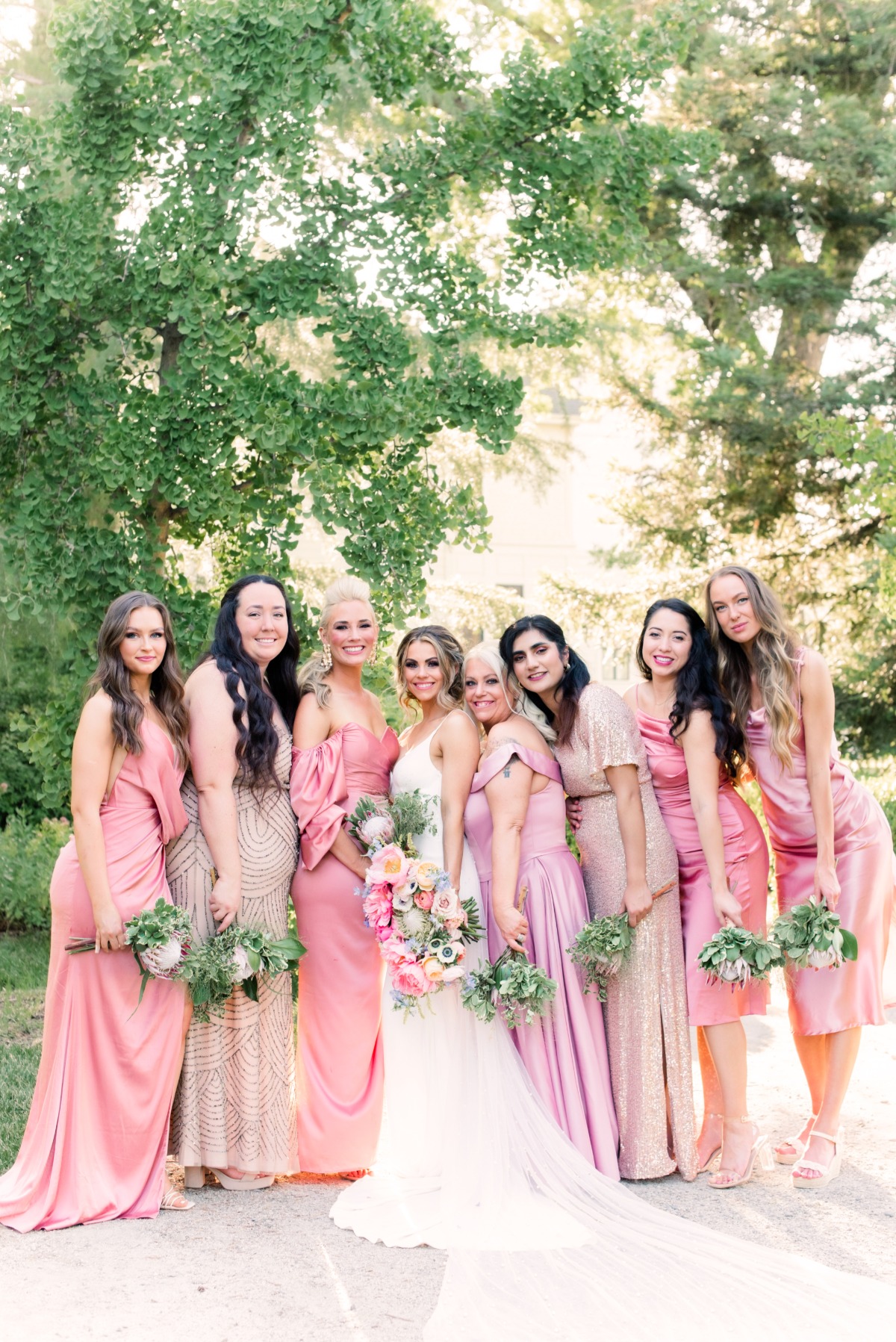 Bright pink palette bridesmaids dresses
