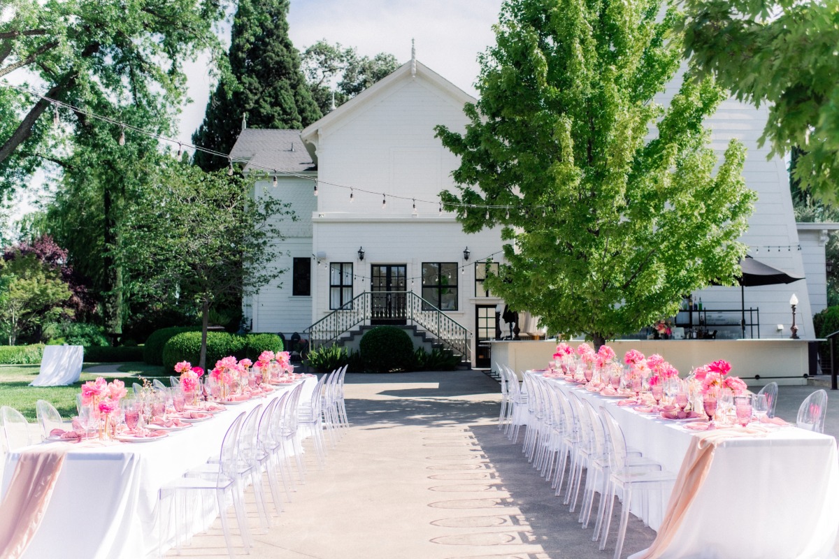 Pink floral wedding reception
