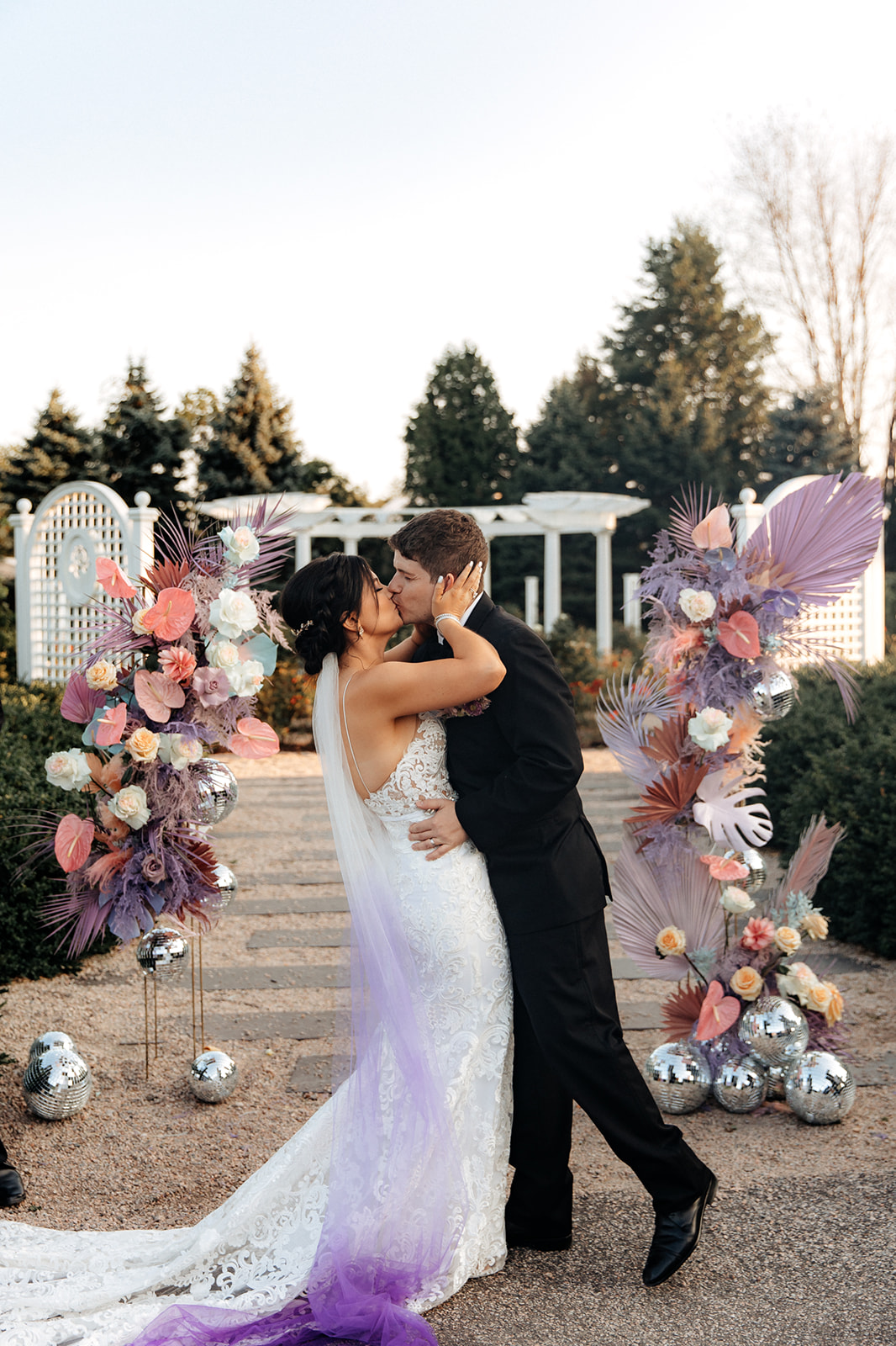 purple and pink wedding with disco balls