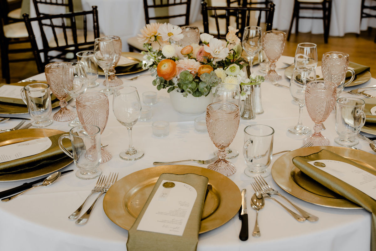 pink and gold place settings