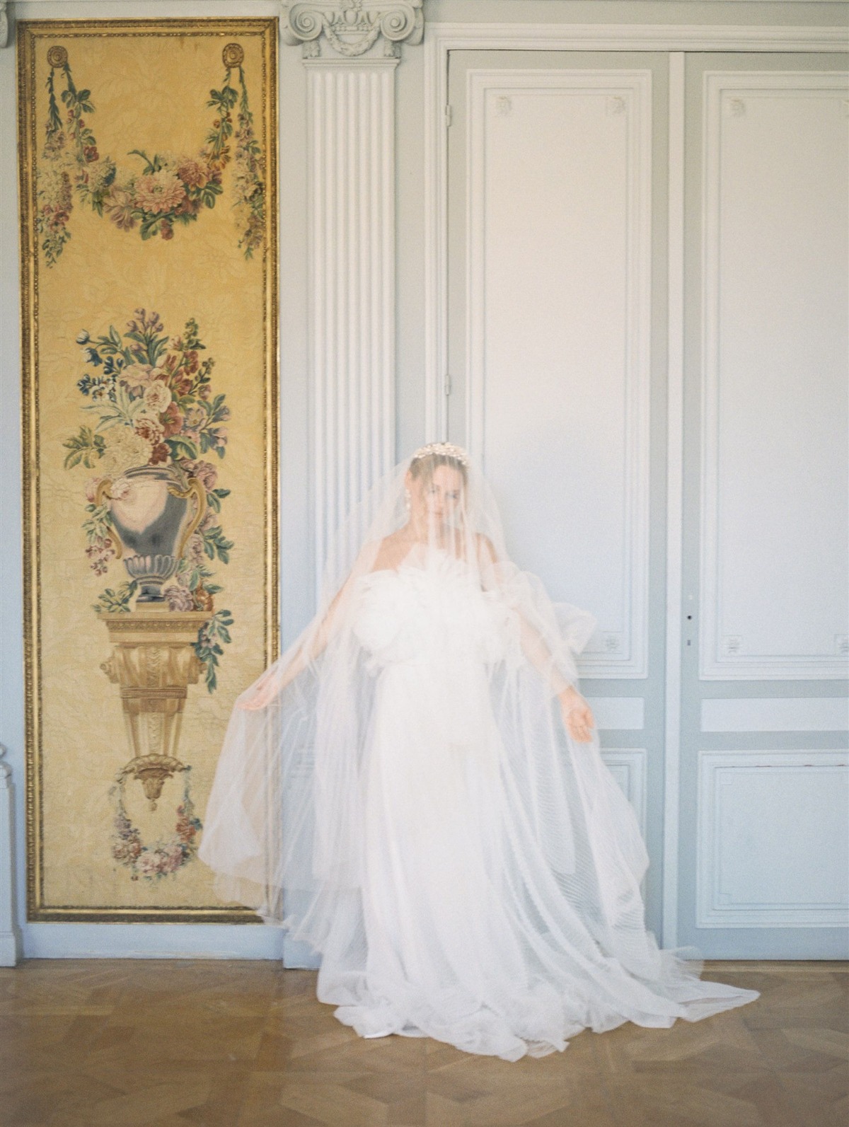 tulle wedding dress and veil