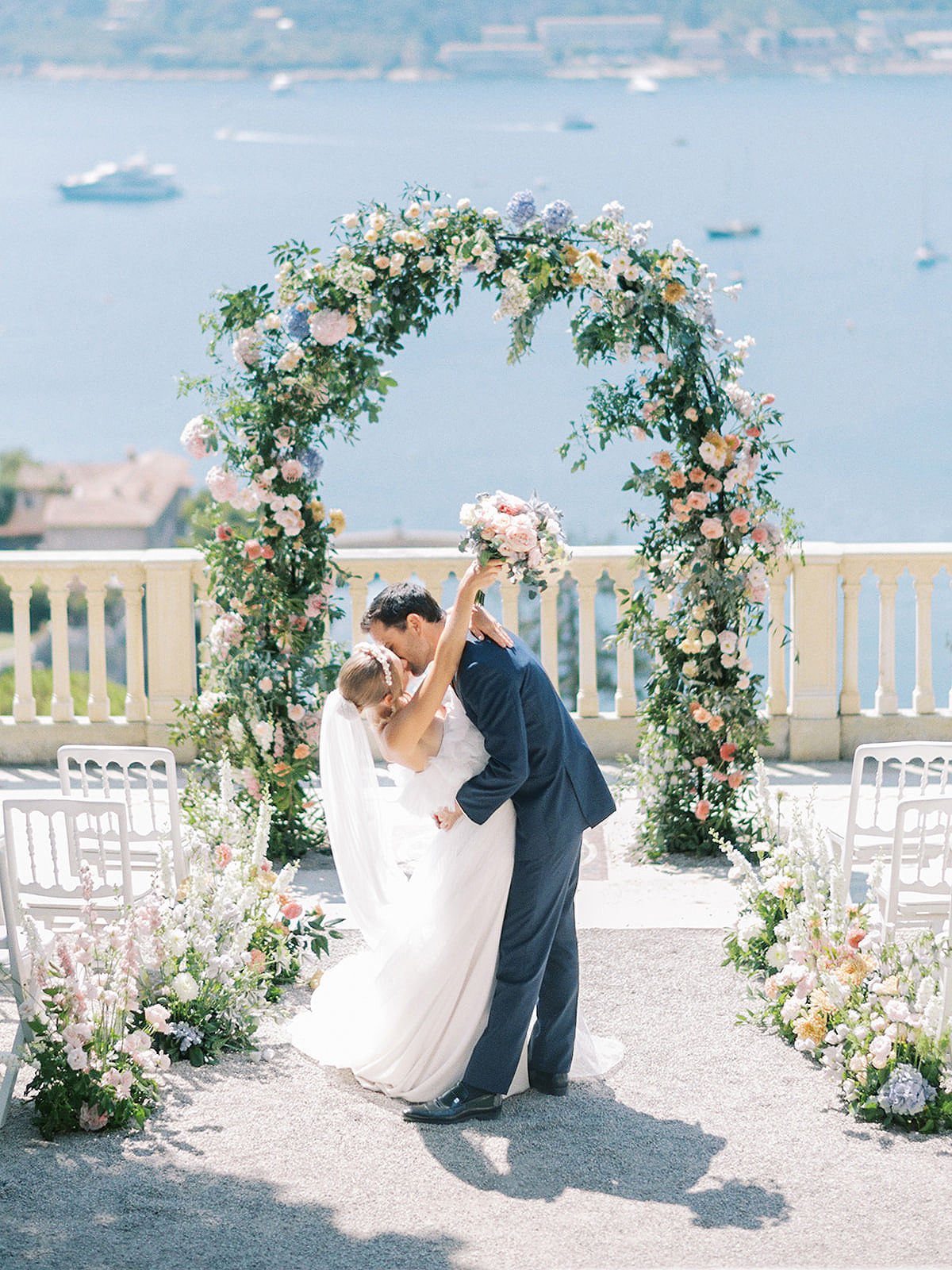 summer pastel wedding floral arch