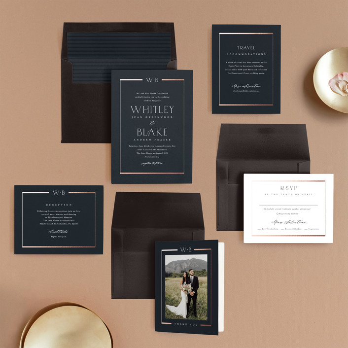 Black and gold foil wedding invitations