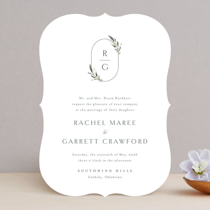 White curved wedding invitation