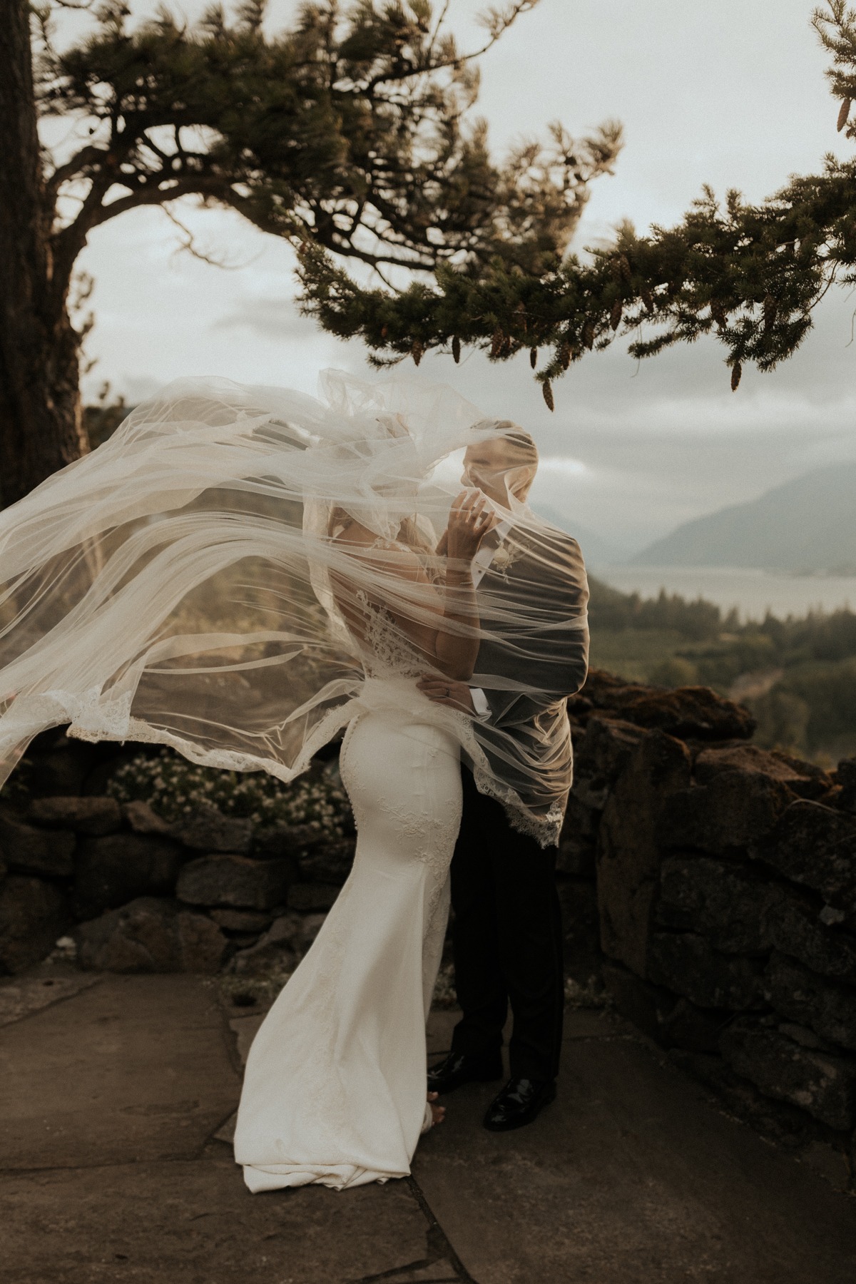 windy wedding photo