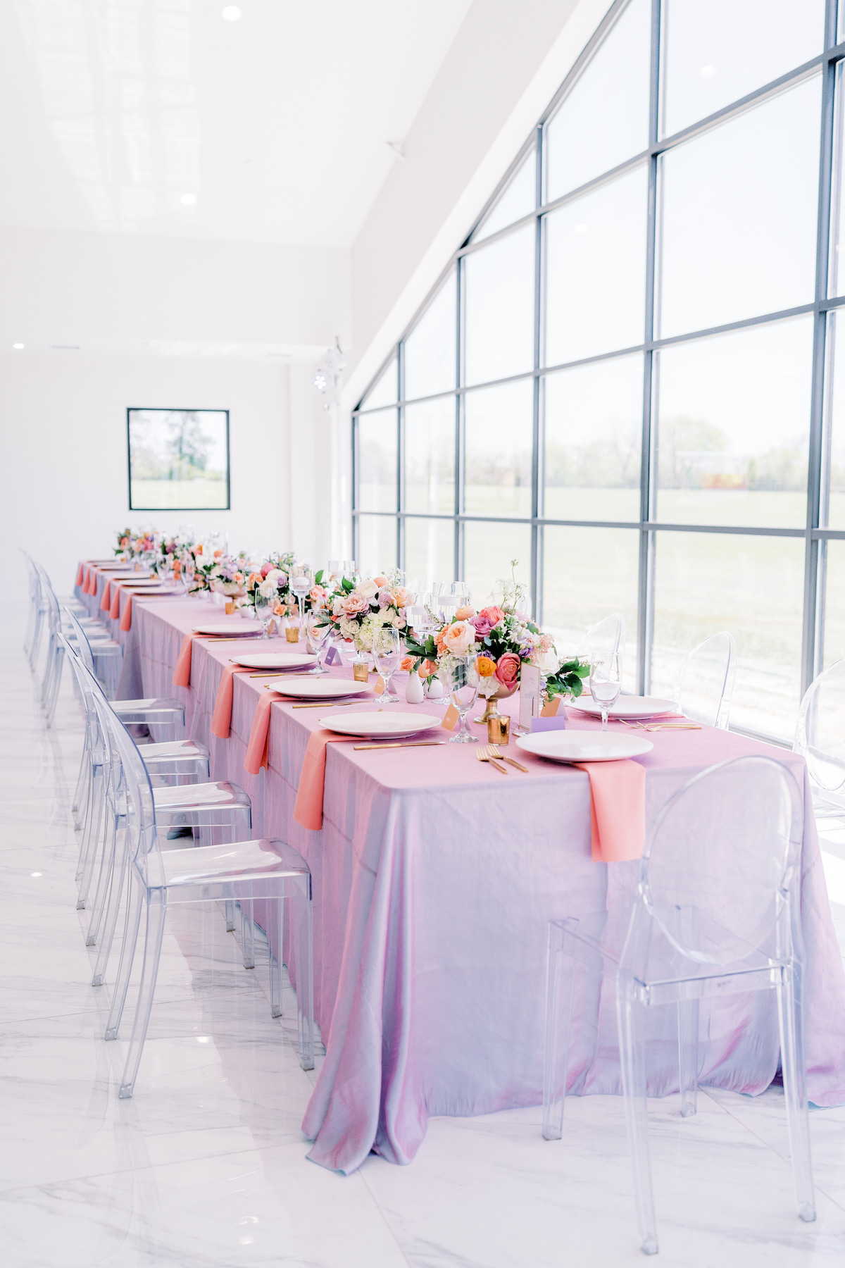 purple and pink wedding decor