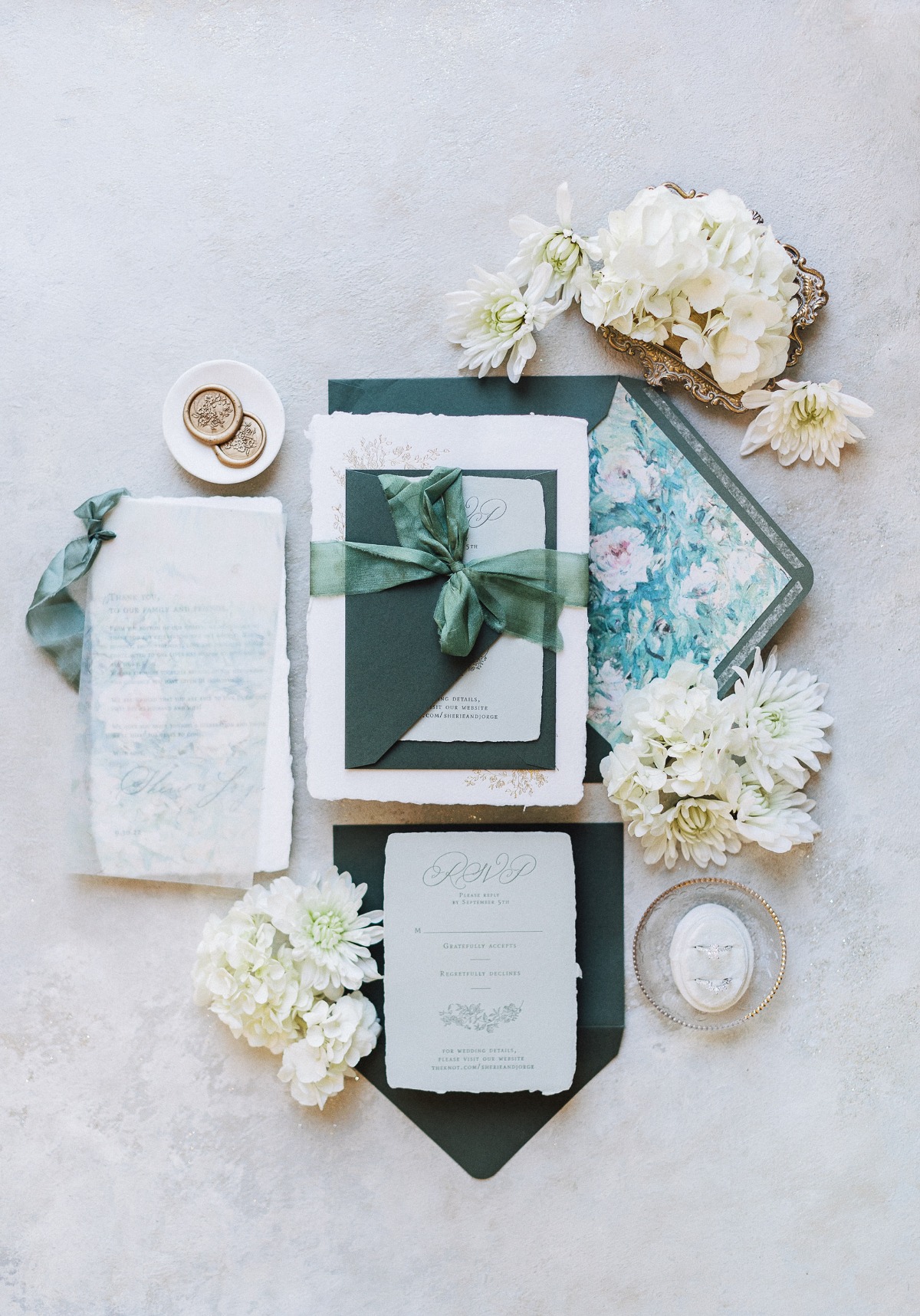 green watercolor wedding invitations