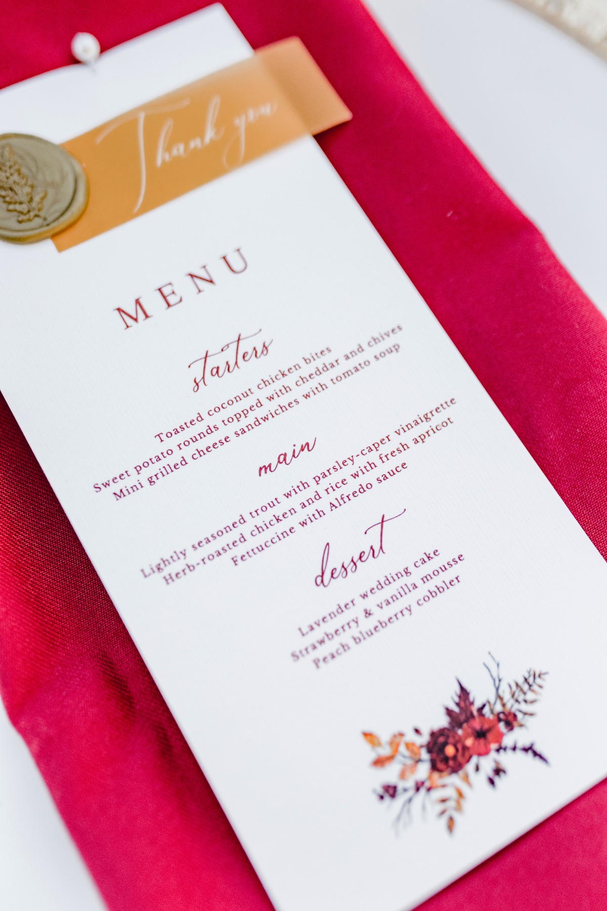 colorful wedding menu