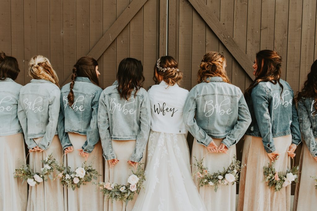 bridesmaids in denim jackets