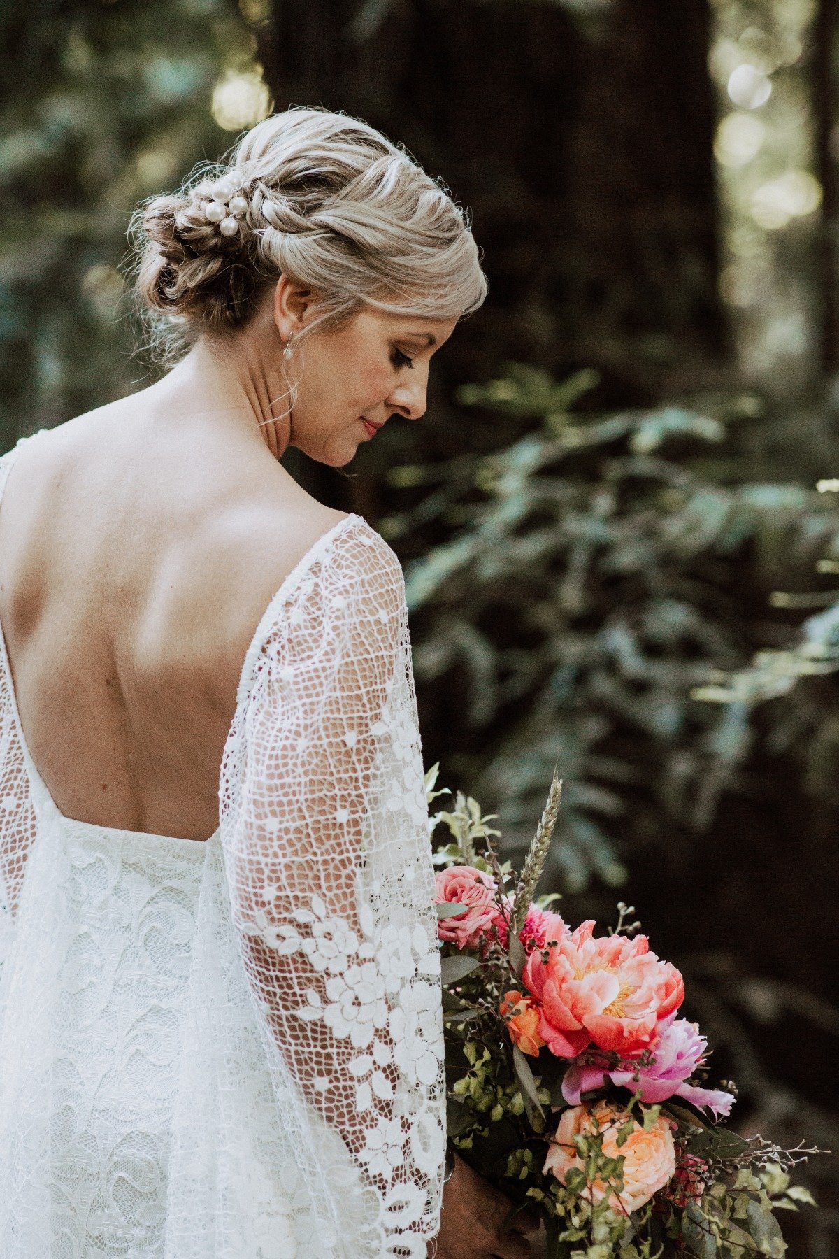 Bohemian lace wedding dress details