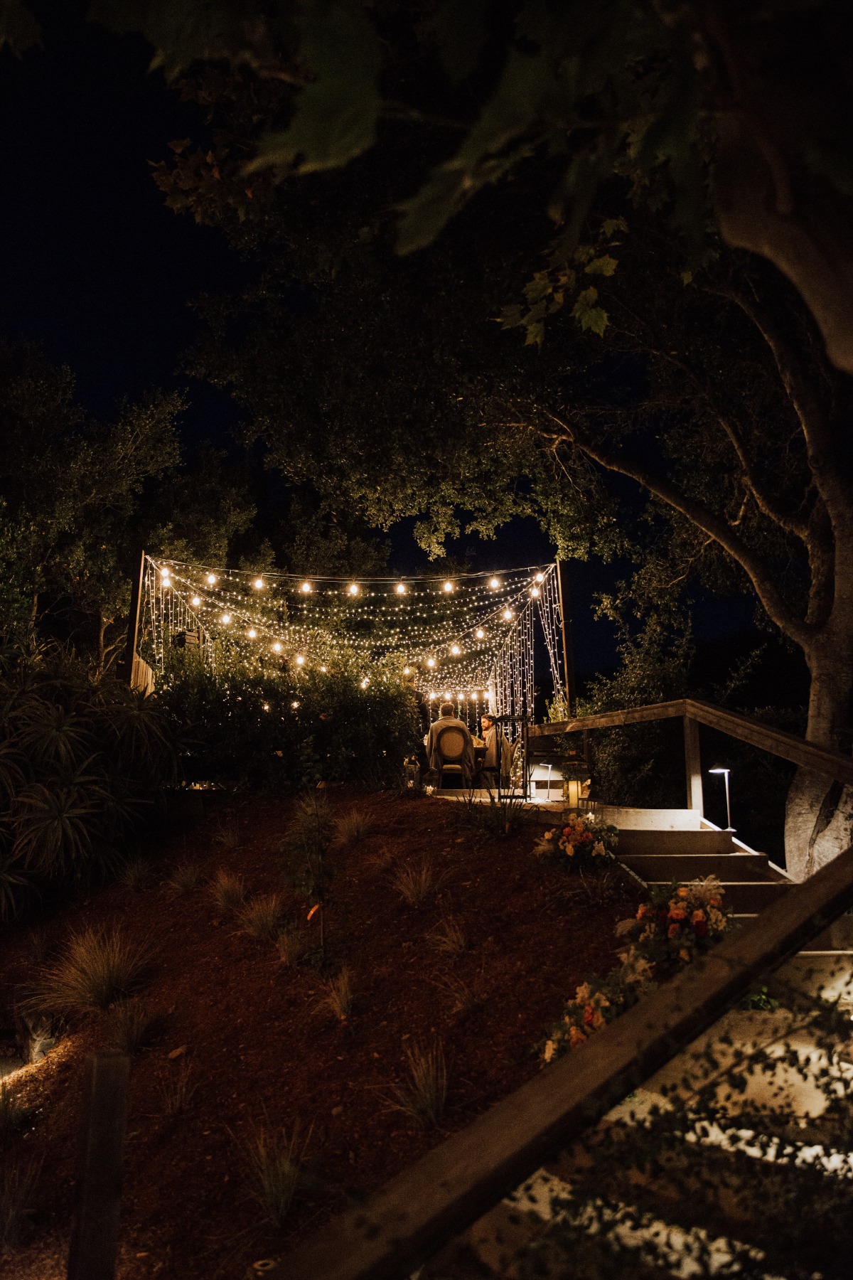 draped string lights for outdoor reception