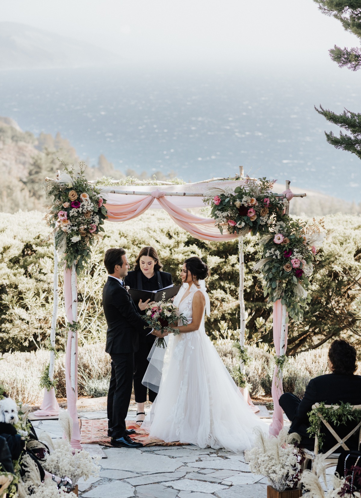 pink and white floral chuppah