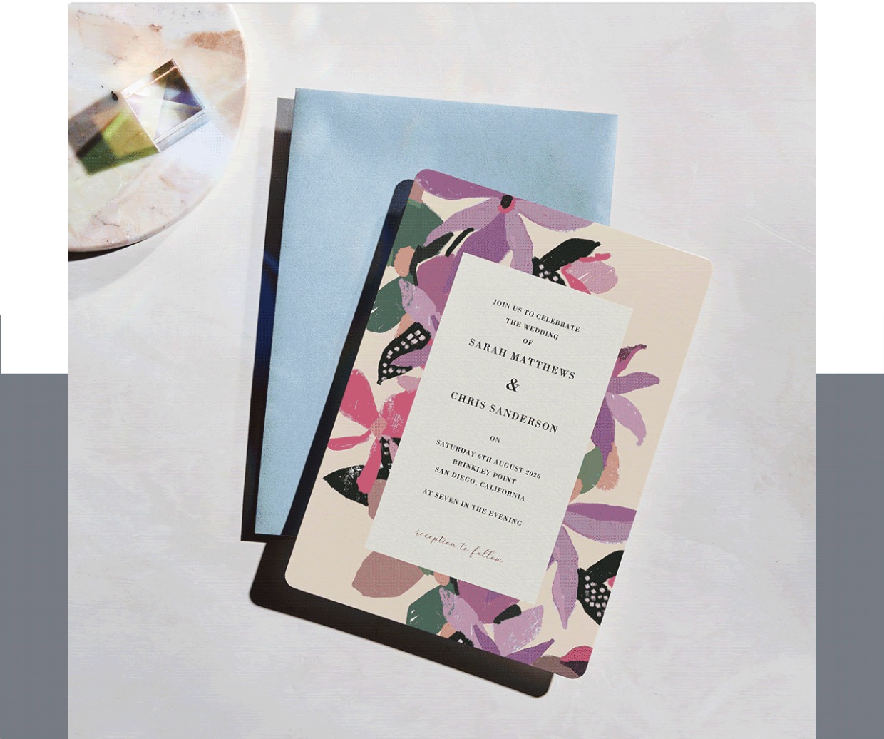 Purple floral wedding invitation