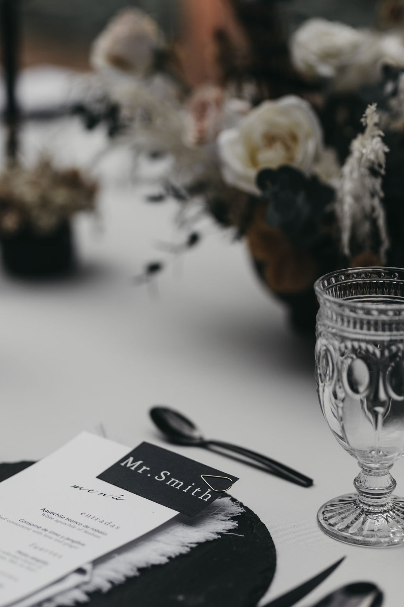 black and white wedding reception menus
