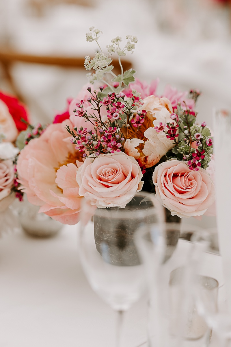 low pink and red wedding centerpieces