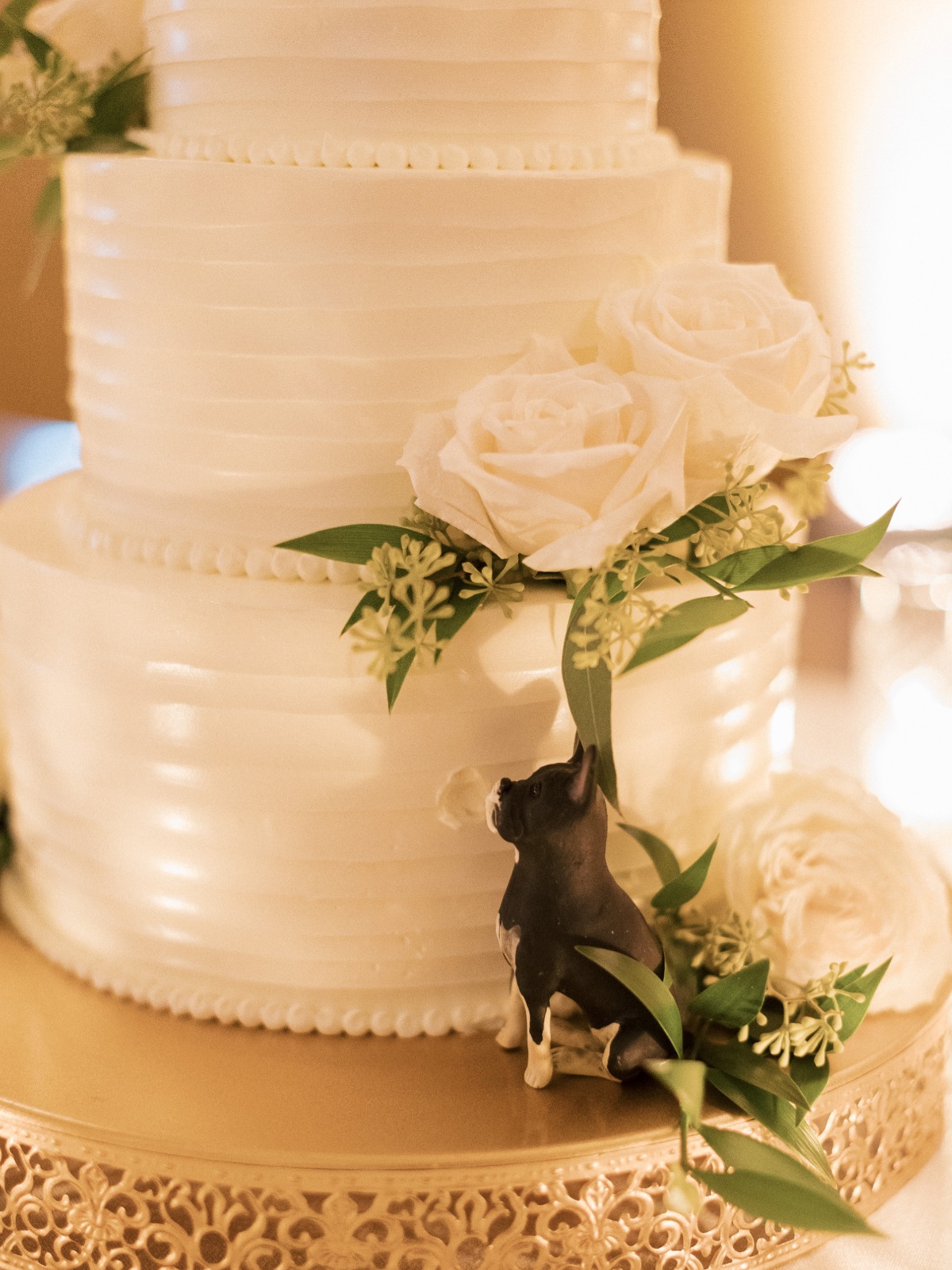 bead-trimmed wedding cake