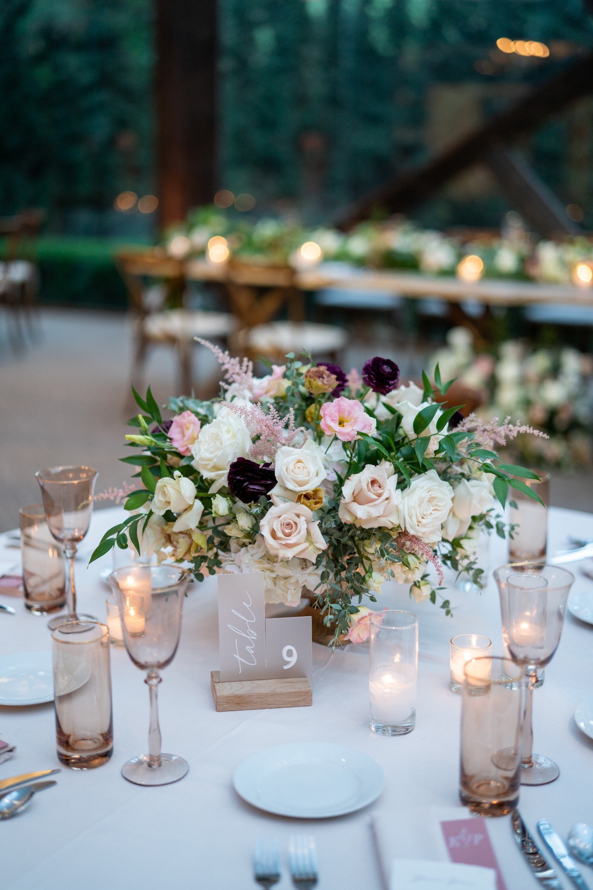 blush and burgundy floral wedding centerpieces