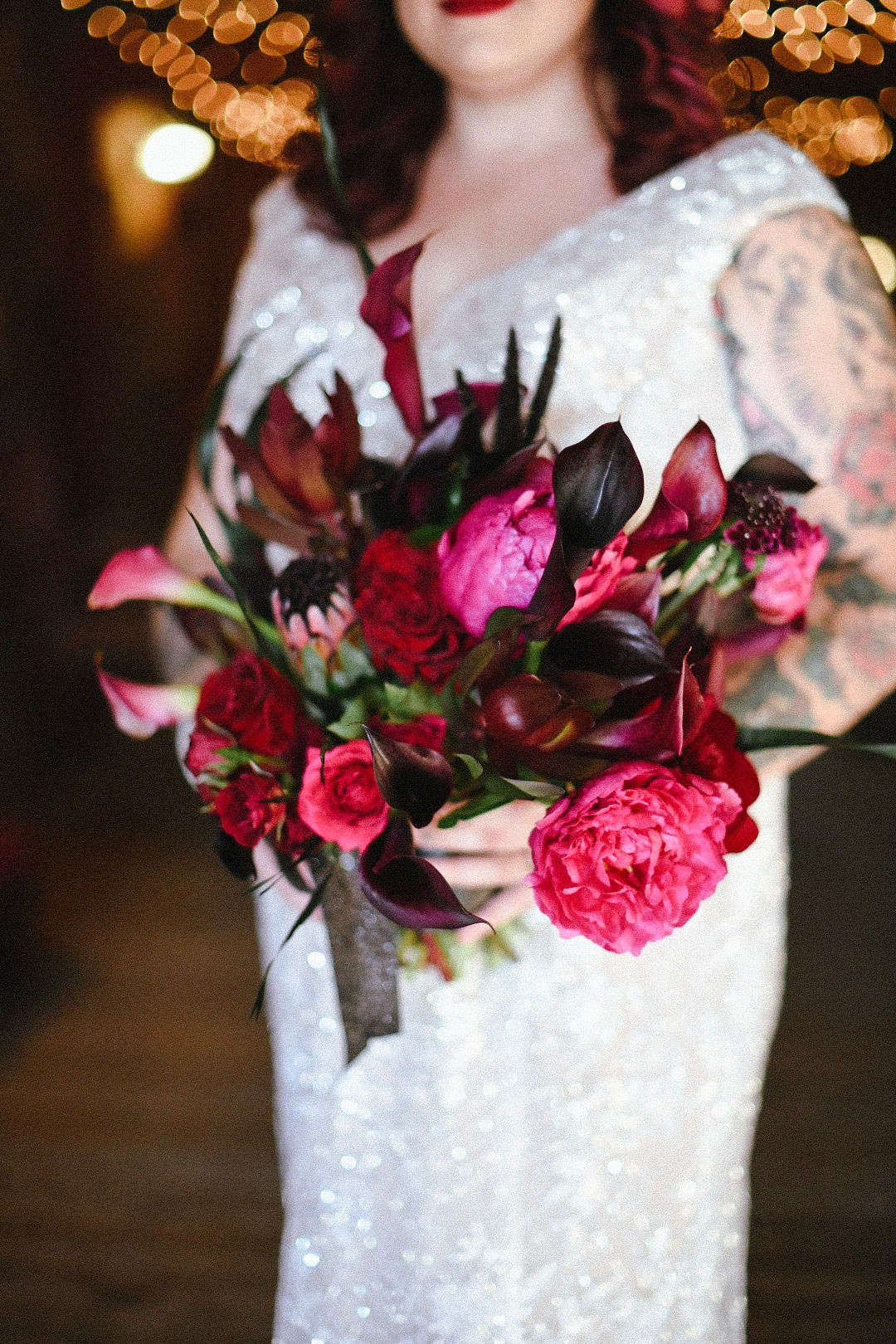 maroon and black bridal bouquet