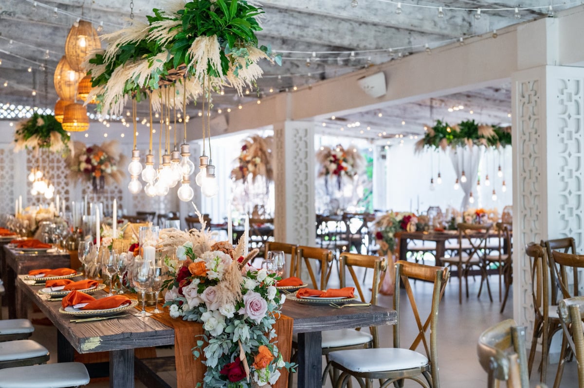 tropical hanging floral installations