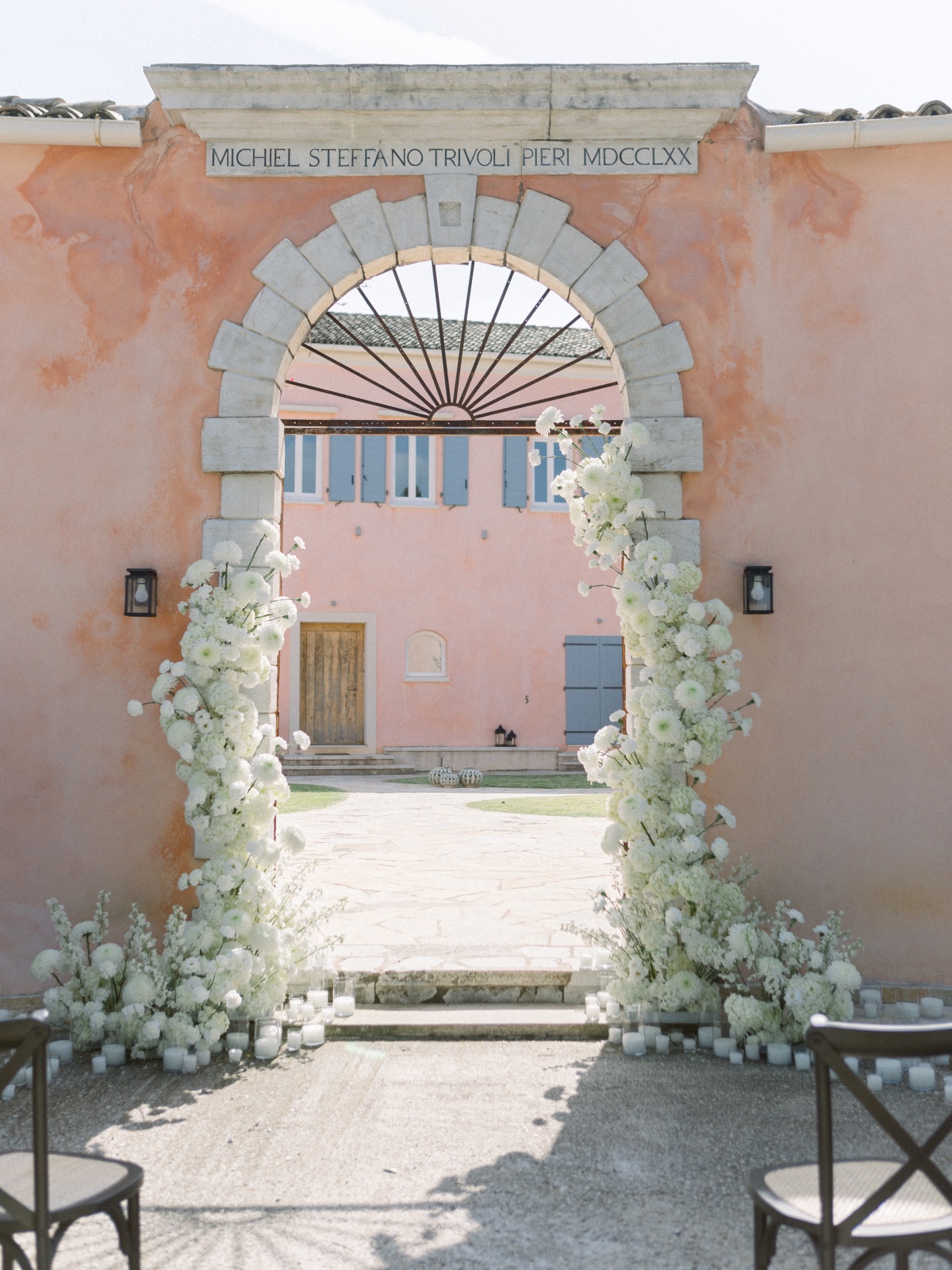 white floral arch