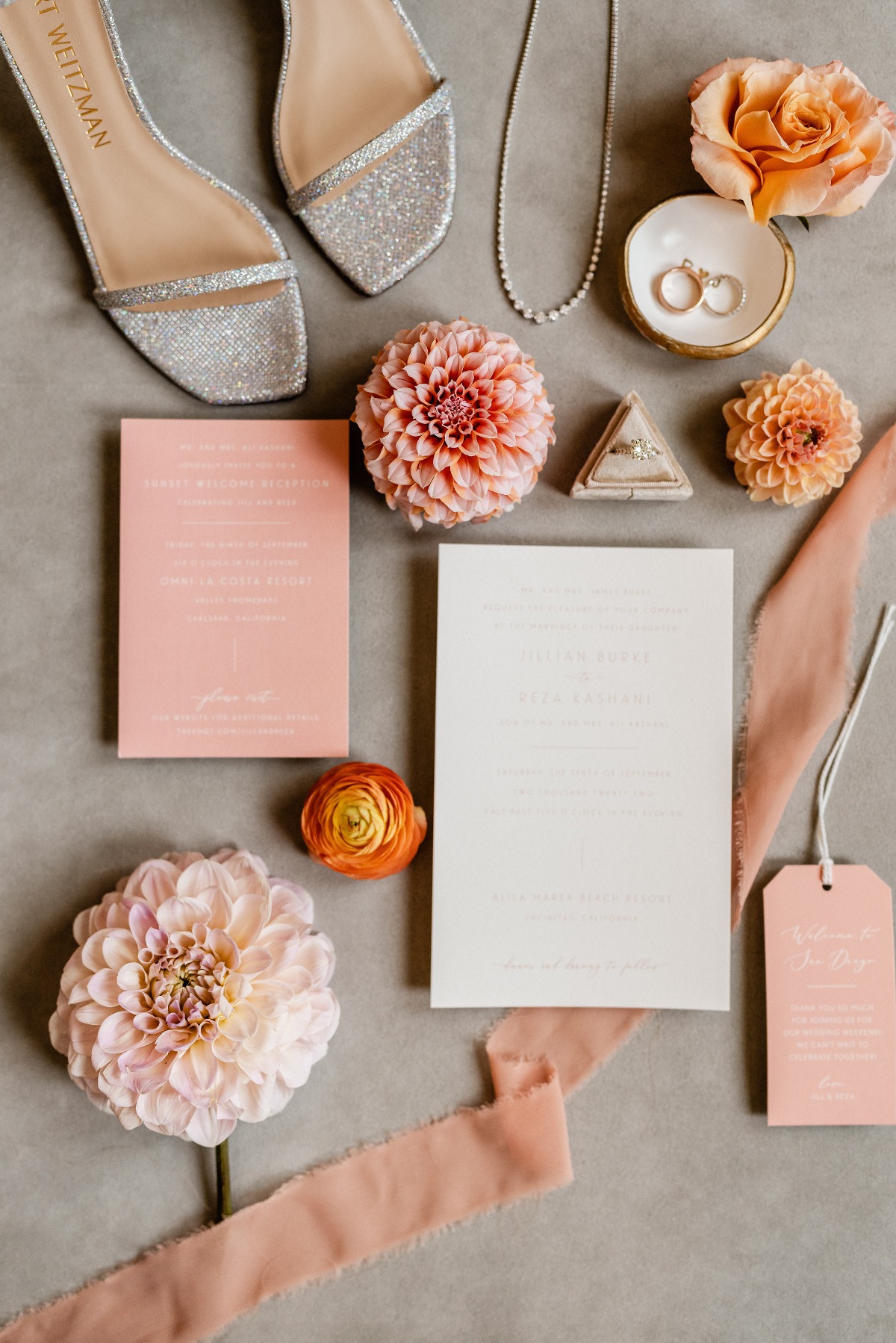 Elegant pink & orange wedding details