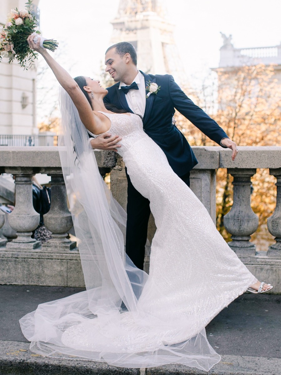 This Parisian city hall wedding celebrated with a sunset river cruise