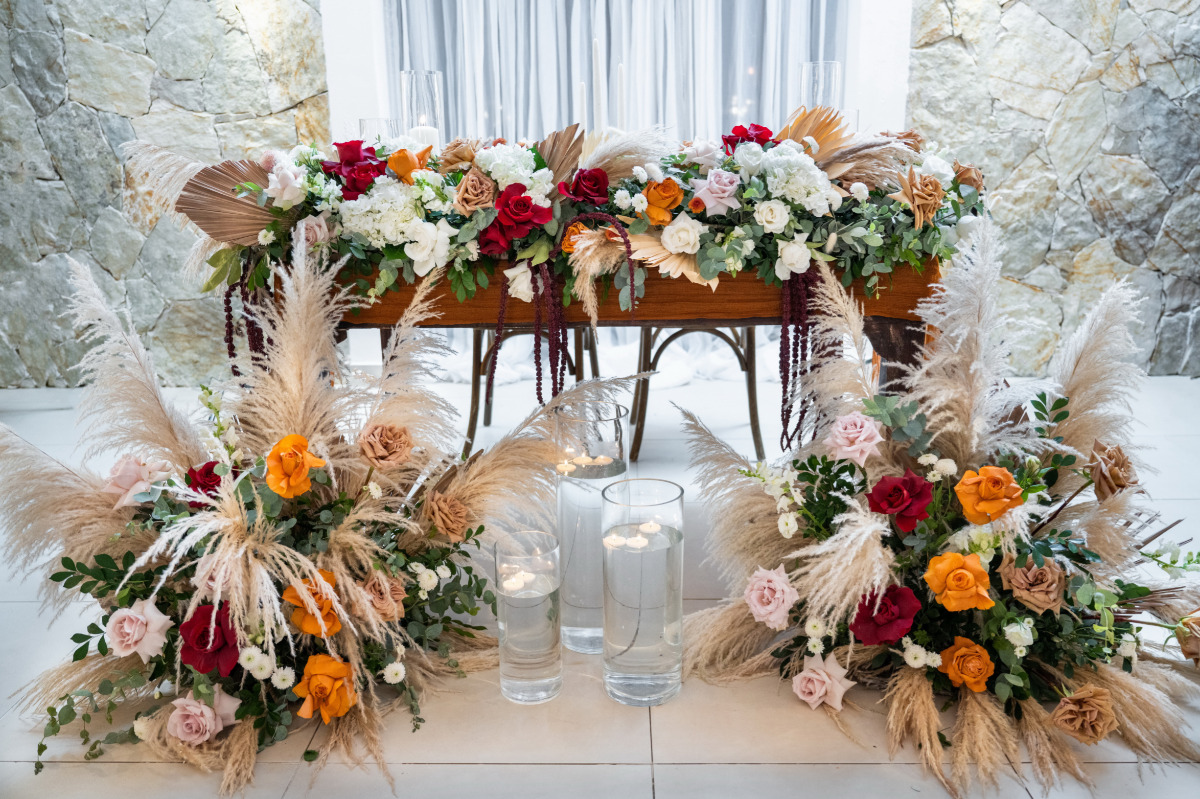 large tropical wedding arrangements
