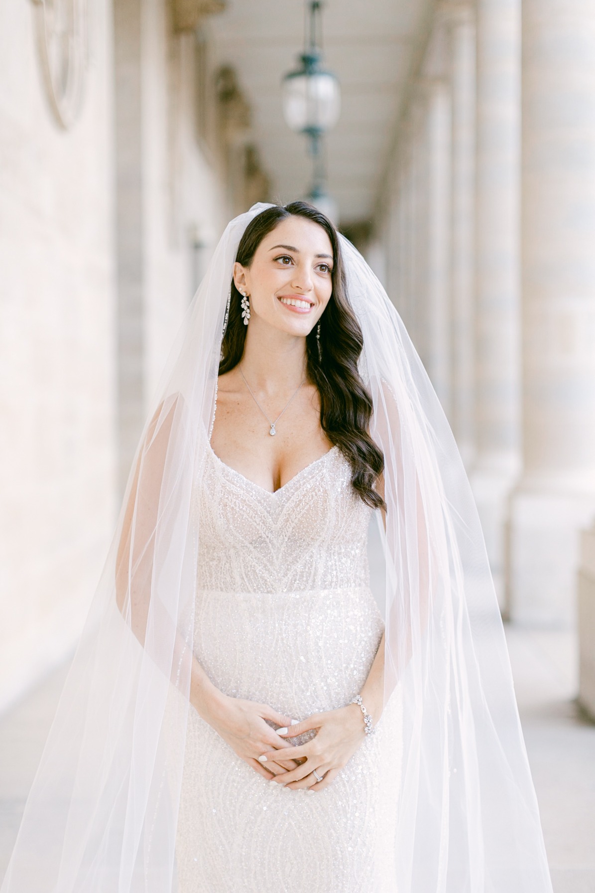bead-trimmed wedding veil