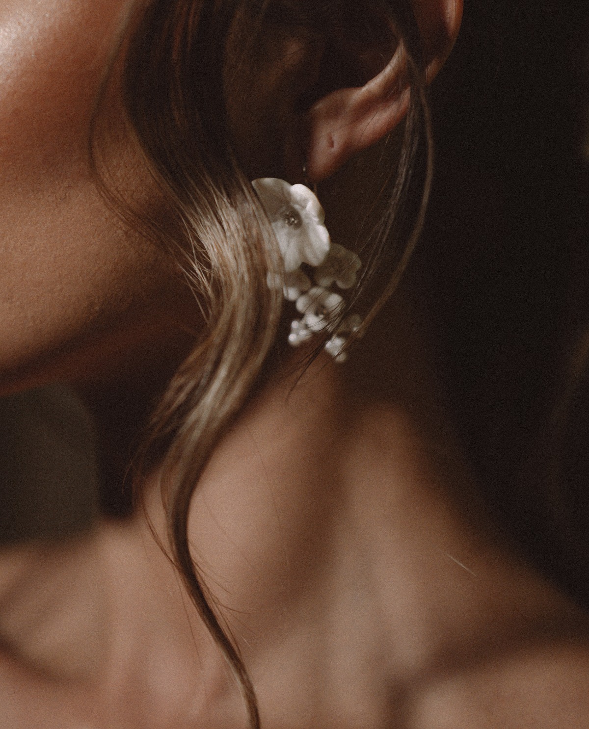 white ceramic flower earrings