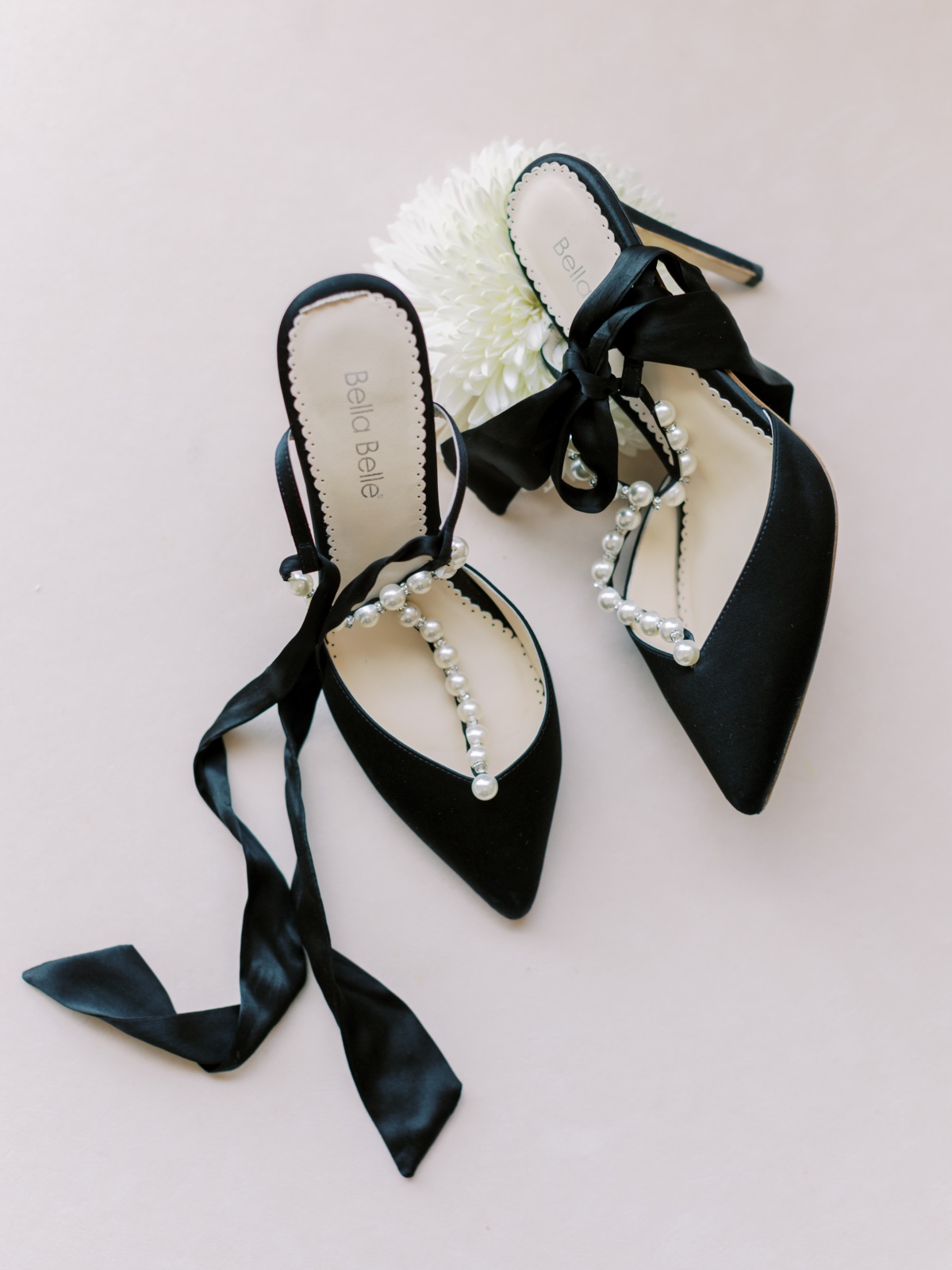 black Bella Belle shoes adorned with pearls