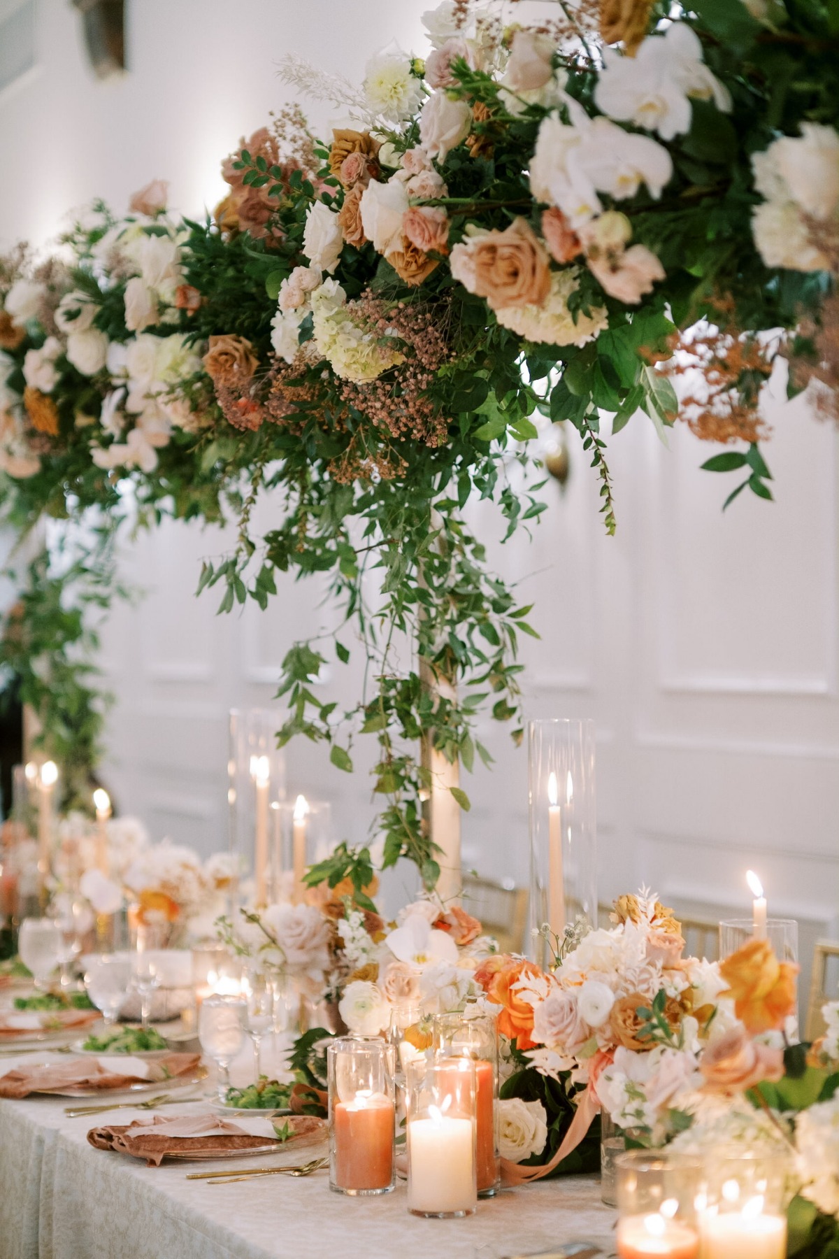 raised floral tablerunner with greenery