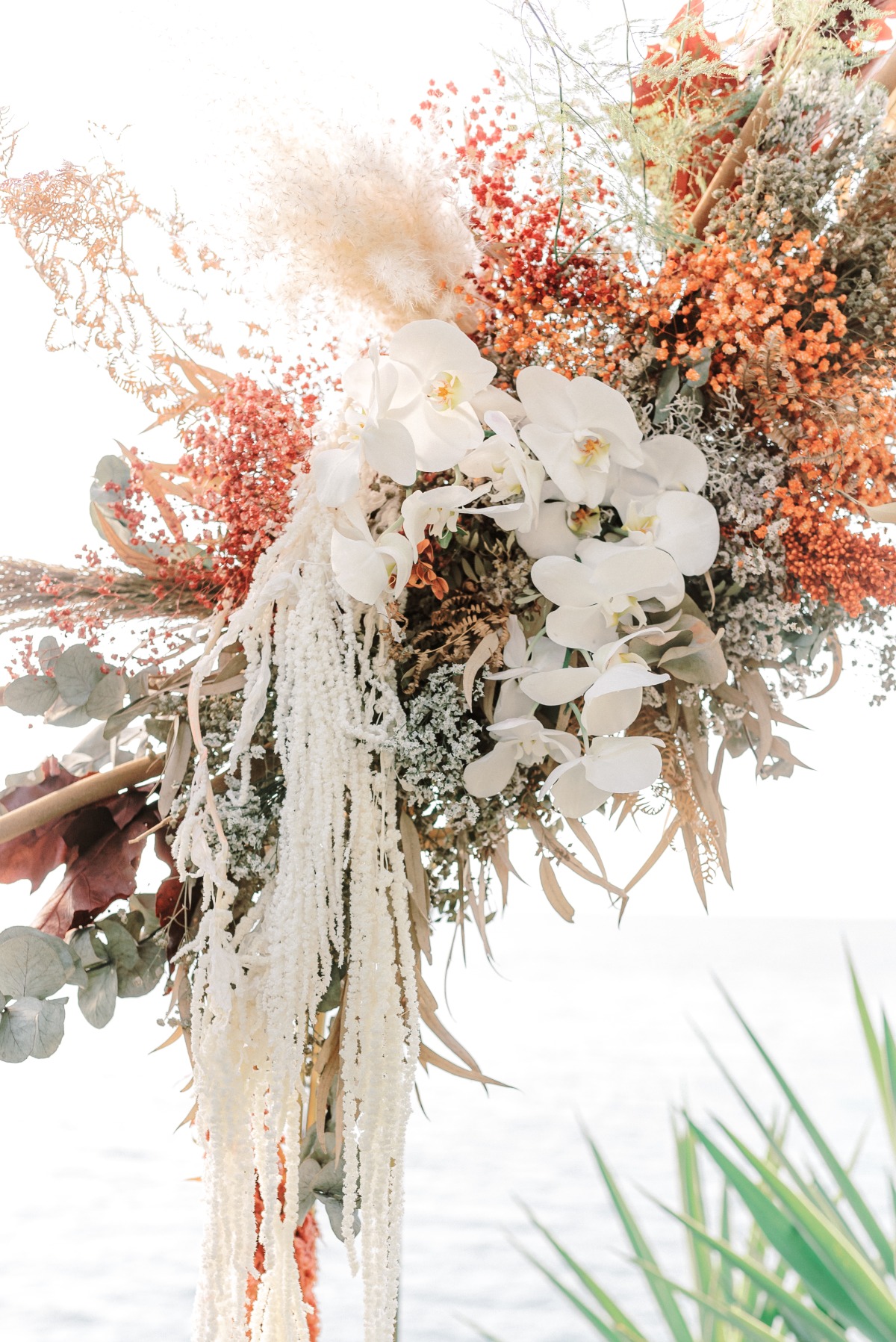 earthy beach-inspired floral installation