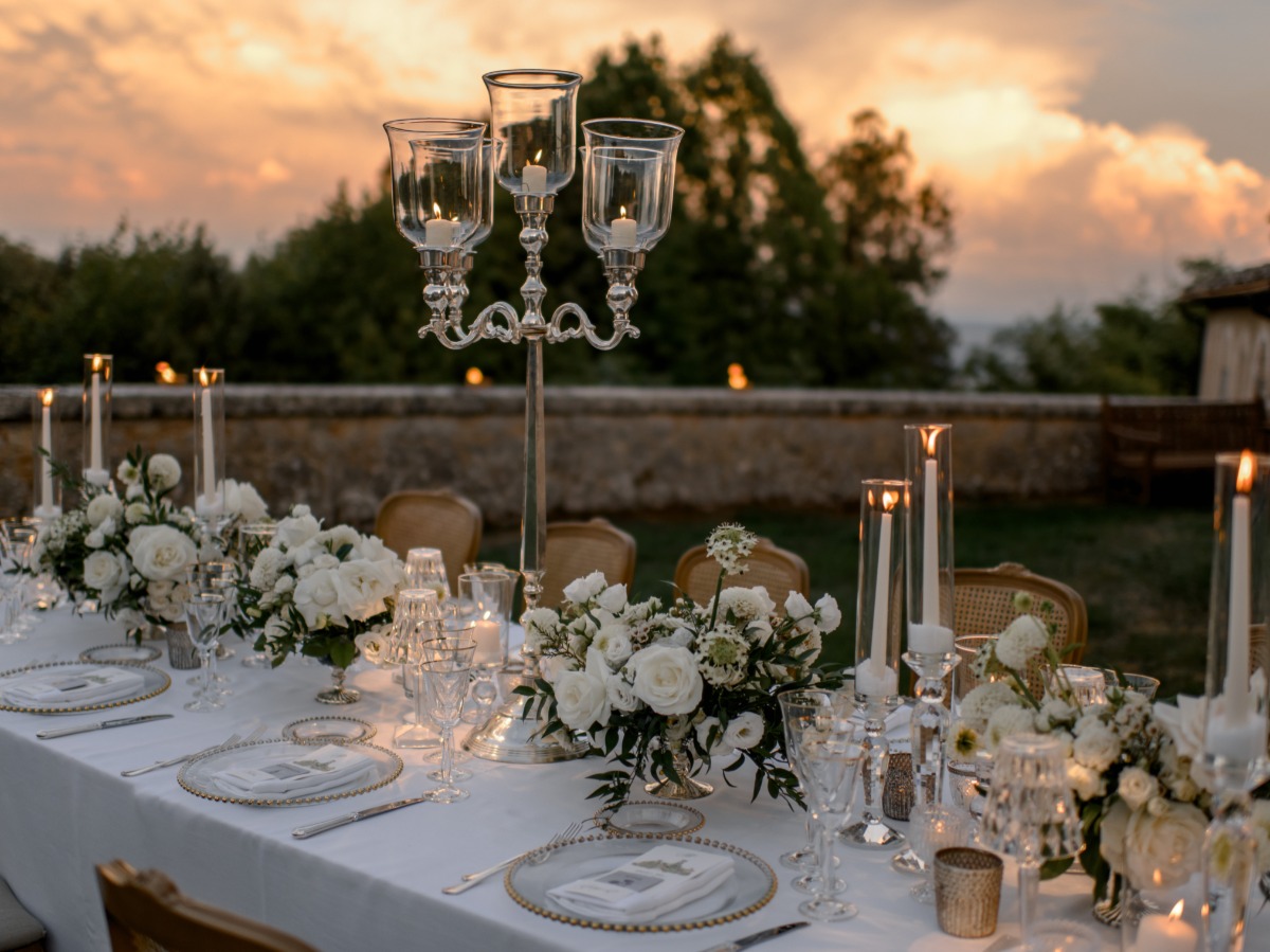 white and greenery wedding arrangements