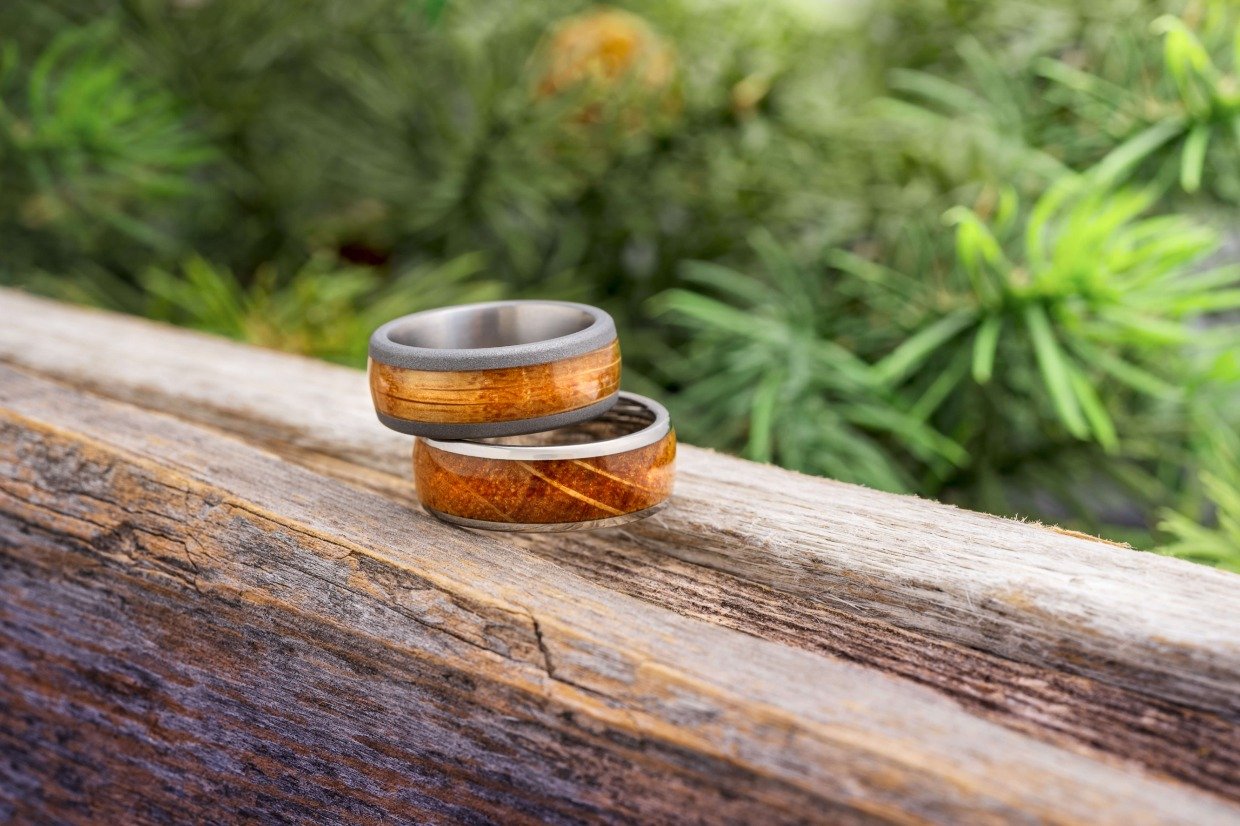 wood wedding ring set by Jewelry by Johan