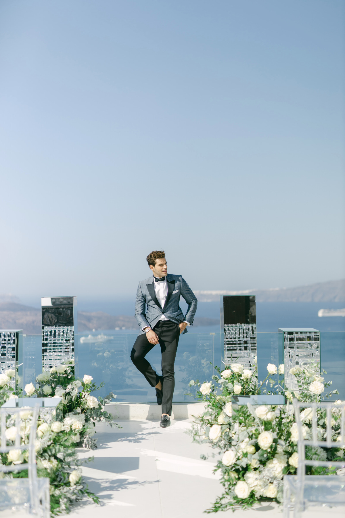 Designer groom attire in Greece