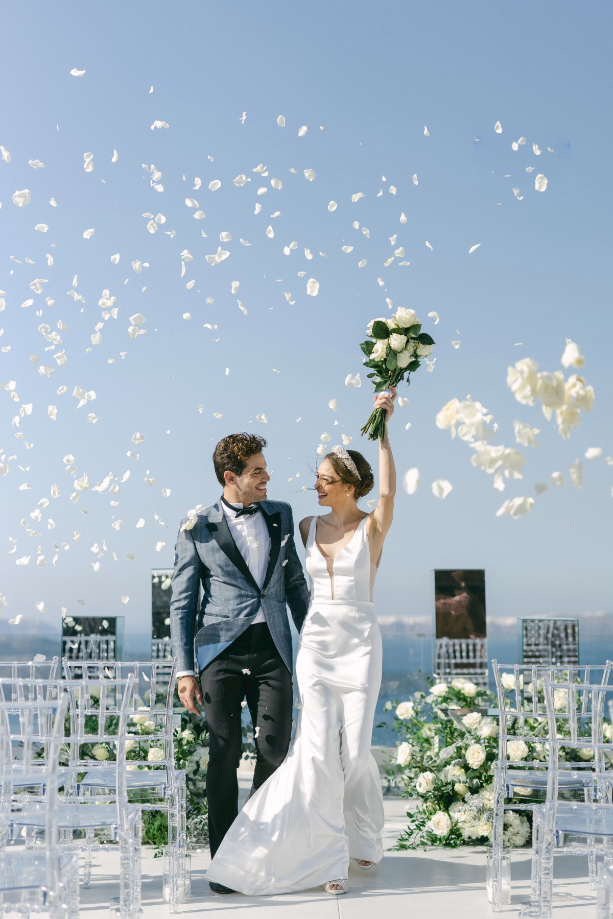 Flower petal exit at Greek wedding