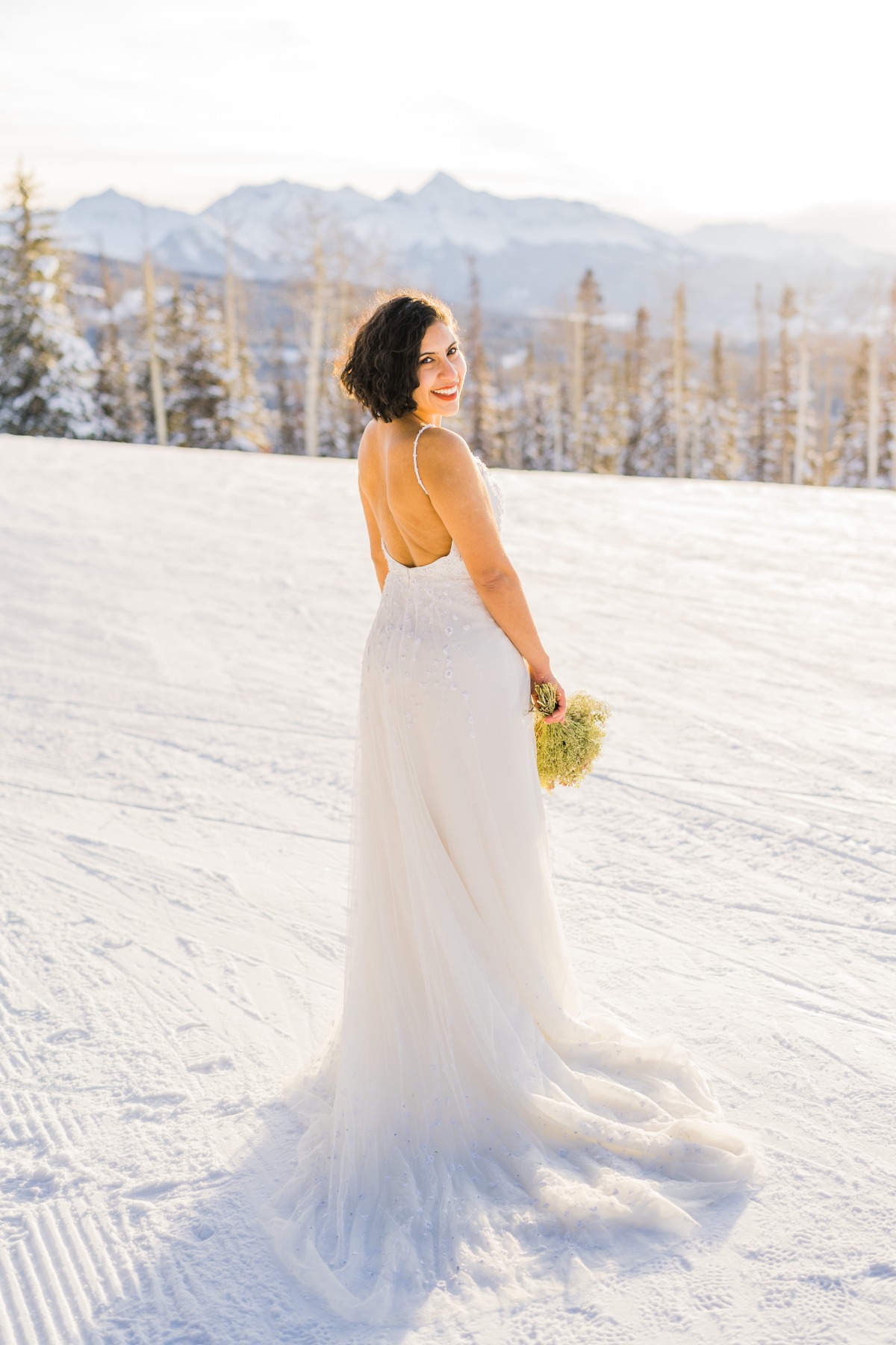backless winter wedding dress