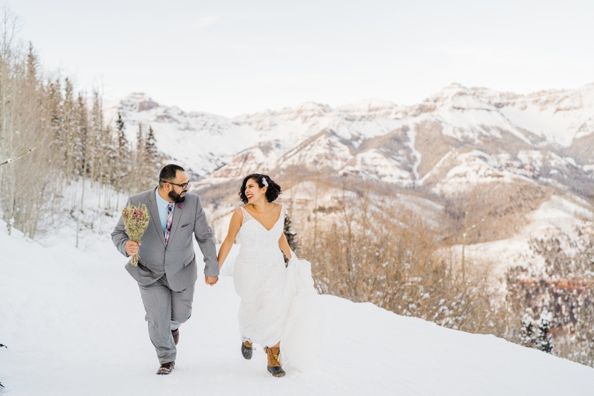 how to wear snow boots with your wedding dress