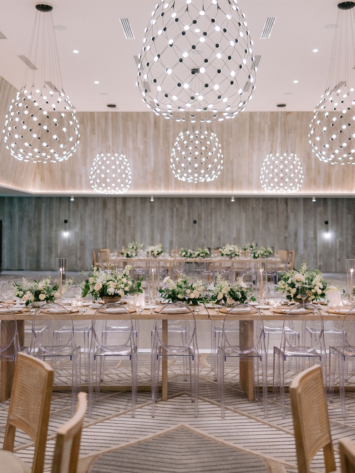 Modern chandelier wedding reception