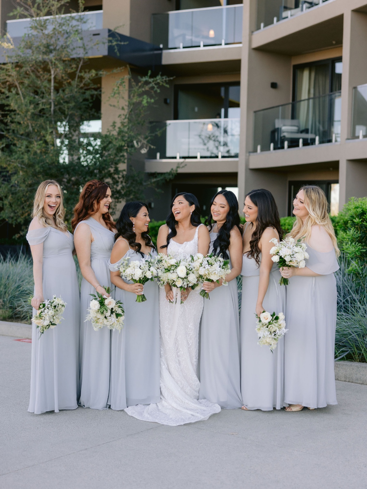 Modern pale blue bridesmaids dresses 