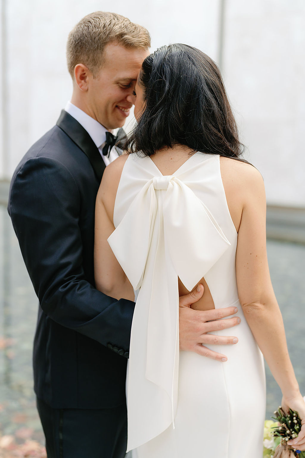 big bow on the back of wedding dress