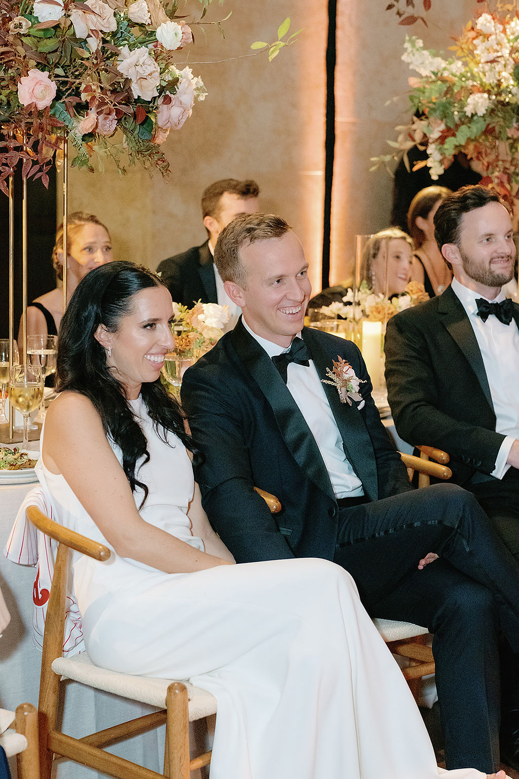 modern black tie wedding with pastel florals