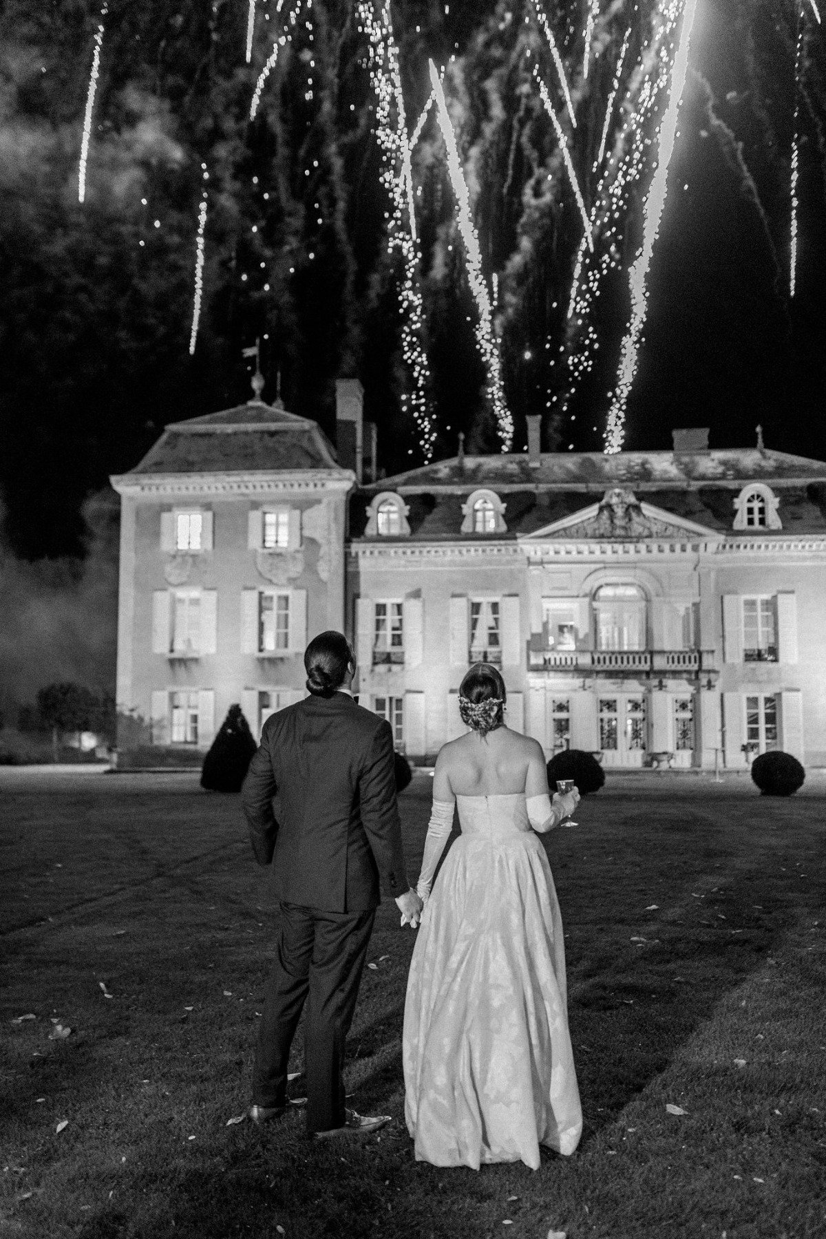 Private fireworks show at chateau wedding 