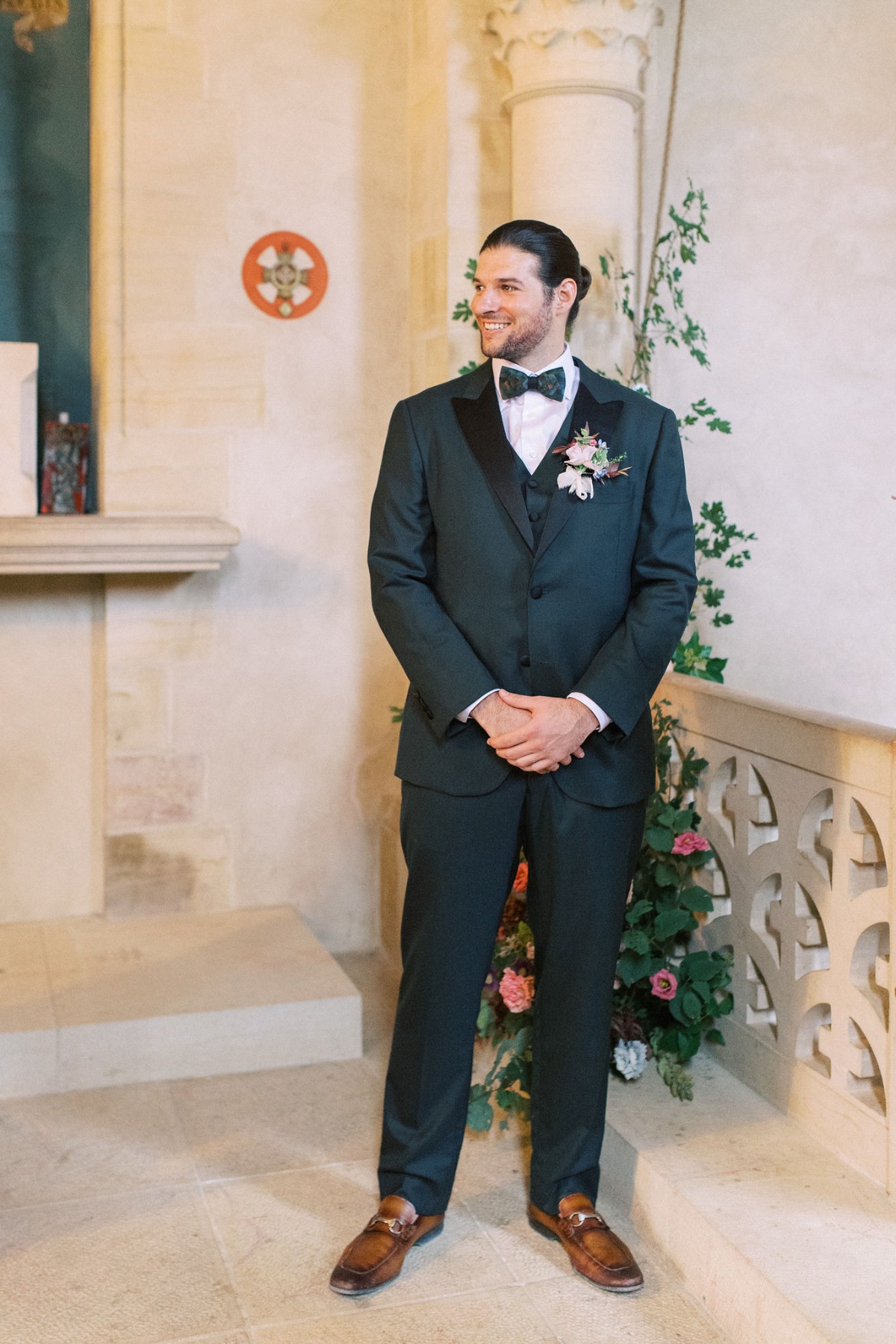 Stylish groom at French destination wedding